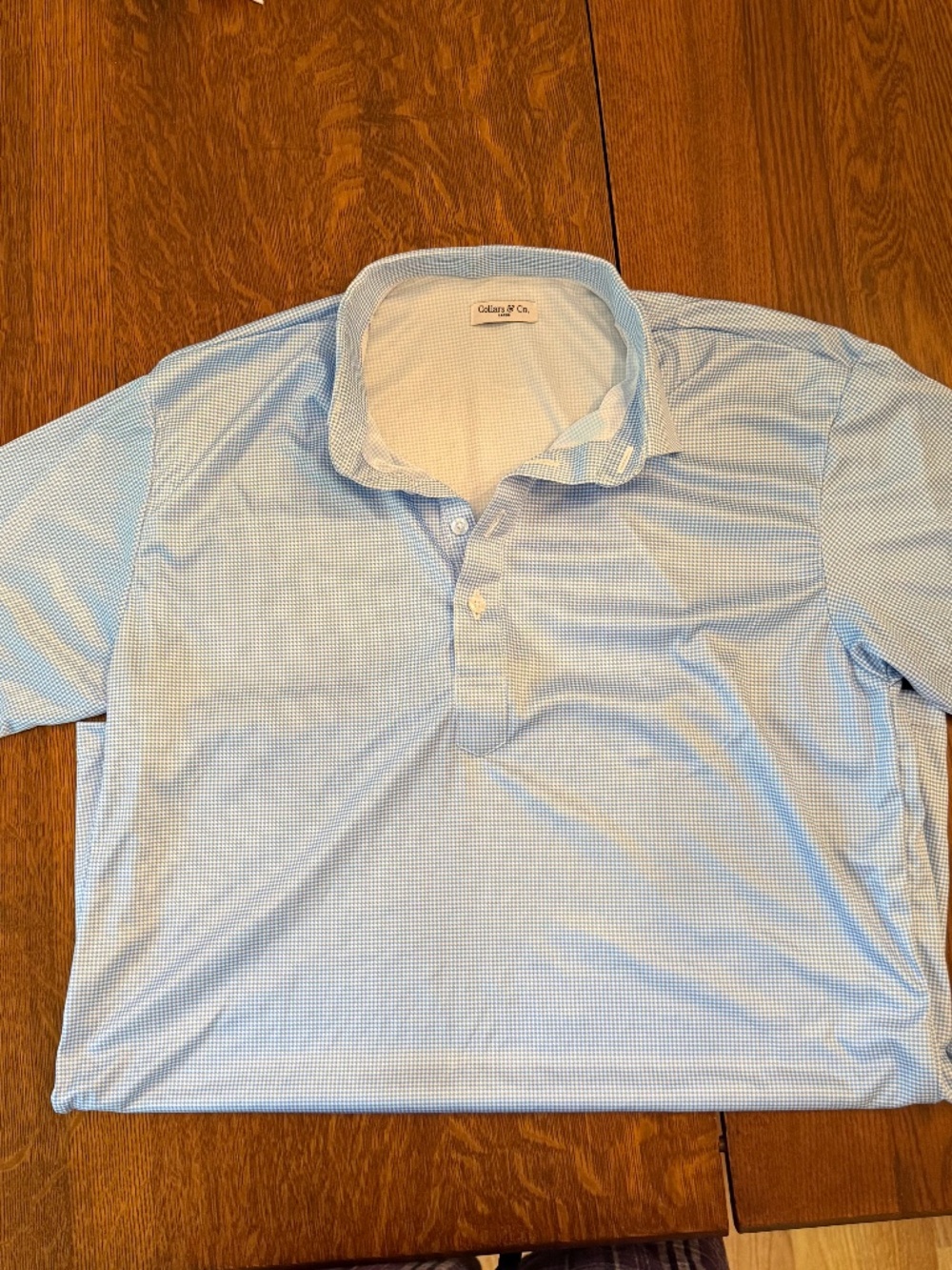 Collars & Co. Light Blue Micro-Check Performance Polo Shirt Men's Large